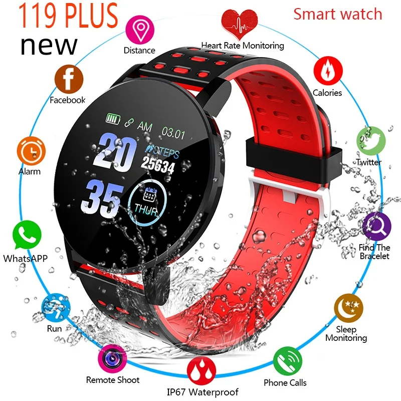 

new 119 PLUS Smart Watch Heart Rate Blood Pressure Monitoring Fitness Sport racker Bluetooth Play Music Call PK D13 Y68 M6 2023