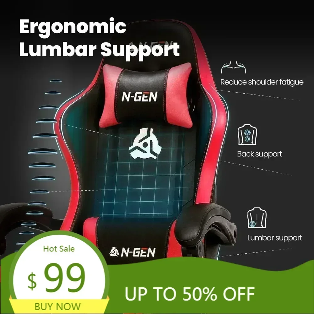ergonomic high-back gaming chair with footrest, lumbar support, and height adjustment for home office comfort