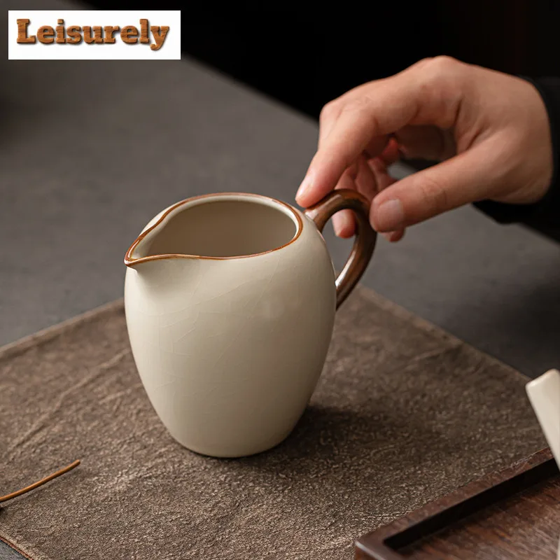 250ML Cream Ru Kiln Porcelain Tea Pitcher Divide Tea Fair Cup Cha Hai Dispenser Household Justice Cup Fair Mug Teaset Supplies