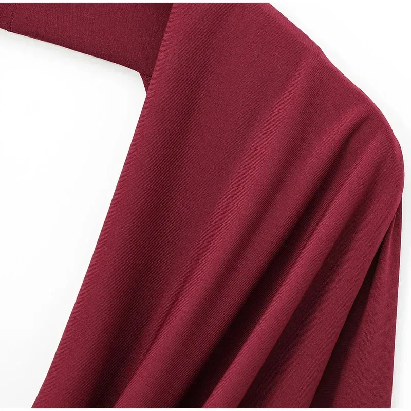 Elegant Hang Neck Burgundy Long Party Dress Women Halter Full Sleeve Maxi Dresses Autumn Lady Slim Hip Package Gowns New
