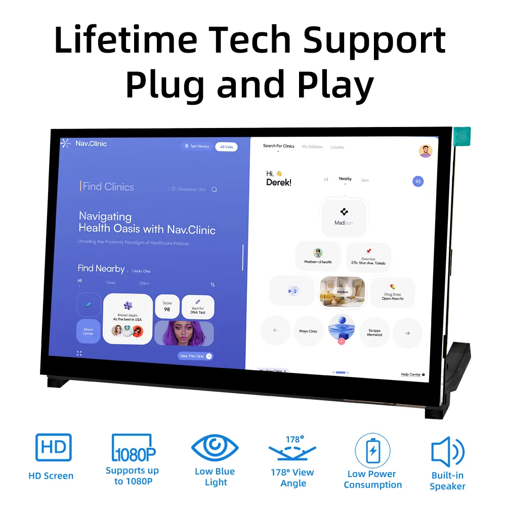10.1 Inch IPS LCD Touch Screen 1024*600 HDMI Display with Holder Monitor for Raspberry Pi 5 4B 3B lcd display module display module touchscreen display