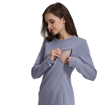 Autumn Winter Maternity Clothes Fleece Breastfeeding Hoodie Pregnant Women Sweatshirt Zipper Opening Lactation Nursing Tops