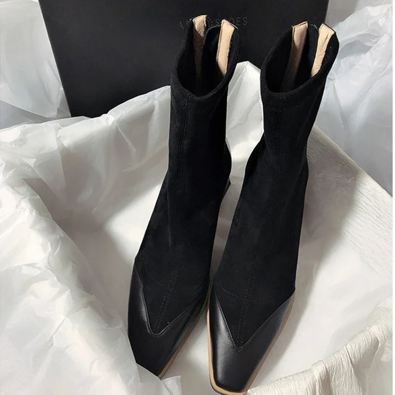 2023 New Pointed Women's Ankle Boots Fashion Square High Heels Elegant Fashion Women's Short Boots Comfort Casual Women's Boots