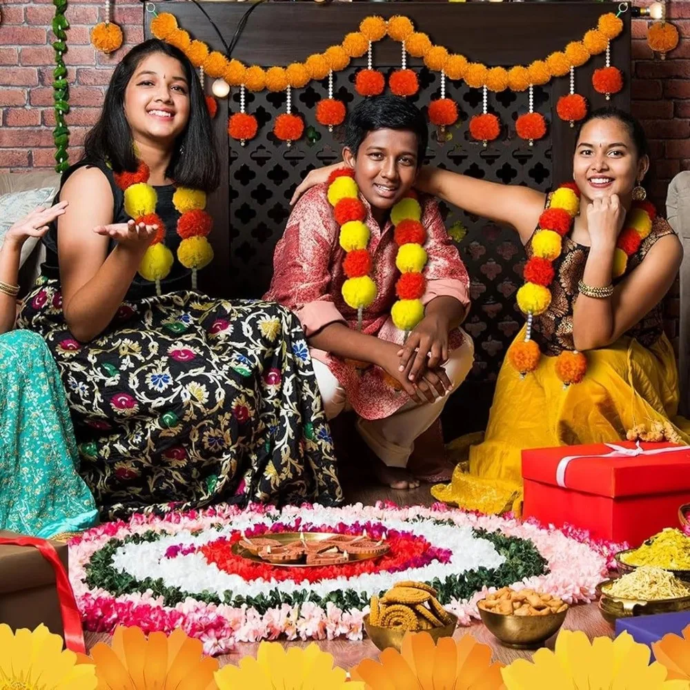 Künstliche Ringelblumengirlande mit langen Strängen ​ ​ Indisches Dekor Pooja Hochzeit Pooja Ringelblumen Blumen ​ ​ Veranstaltungsdekor wiederverwendbar – Detail 11