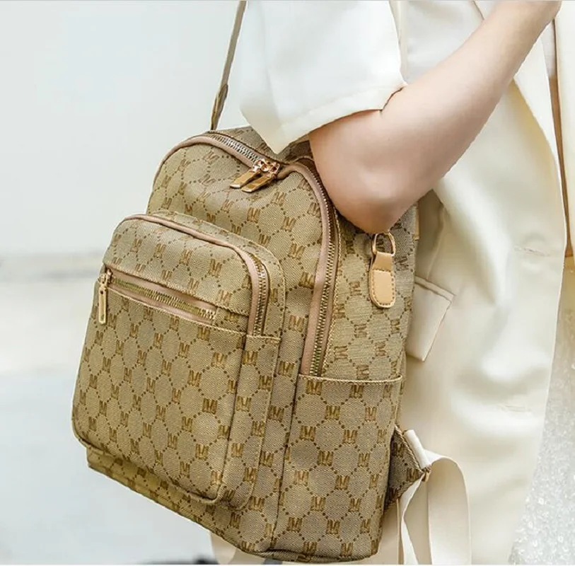New High Quality Soft Leather Vintage Backpacks Women's Letter Printed Designer Shoulder Bags Large Capacity Travel Backpack 5