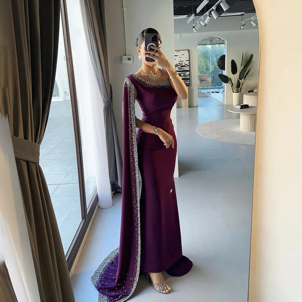 

Elegant One Shoulder Shiny Sequins Evening Dresses Sexy Mermaid Ankle-Length with Creap Prom Gowns Dubai Arab Court for Women