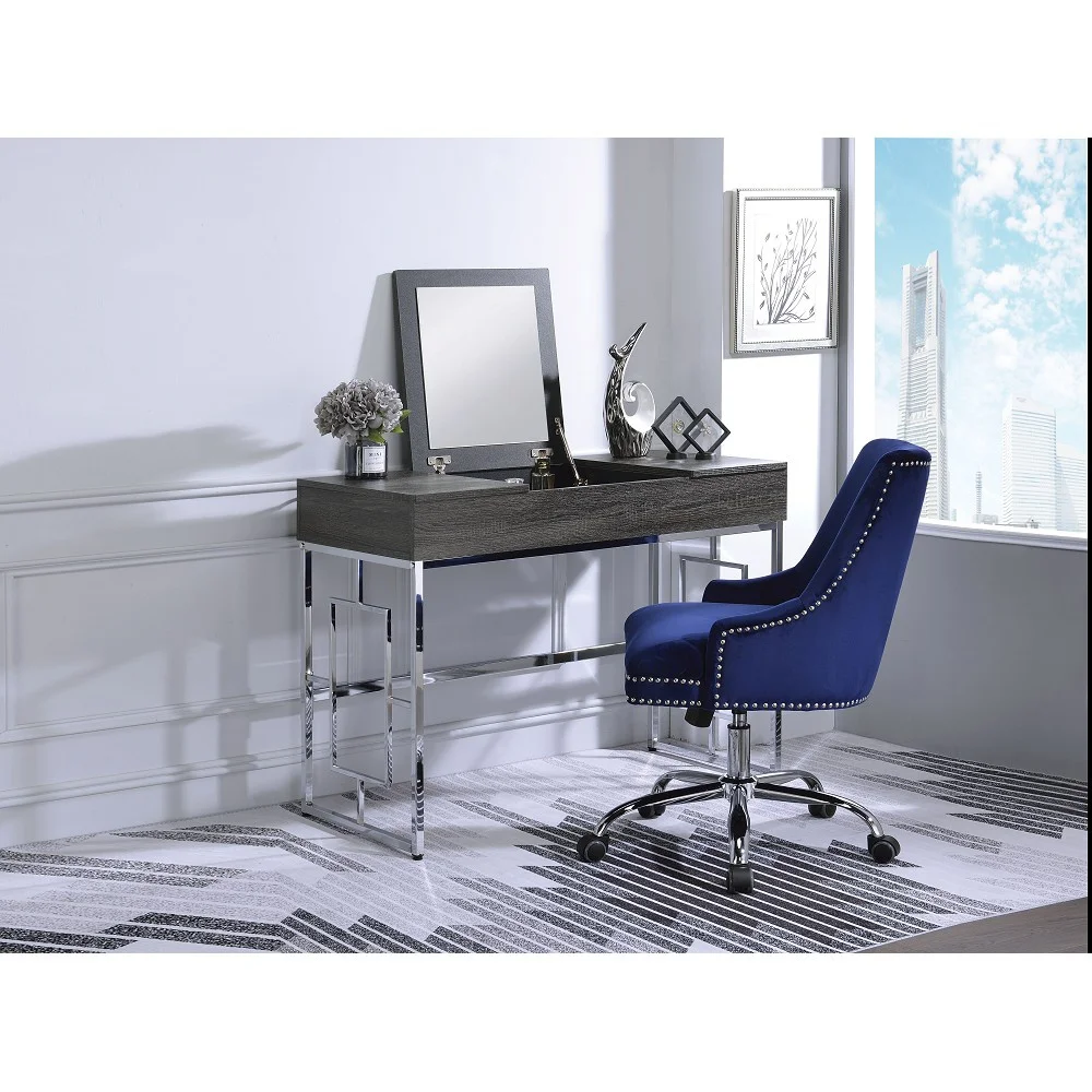 Saffron Vanity Desk in Black Oak & Chrome 90317
