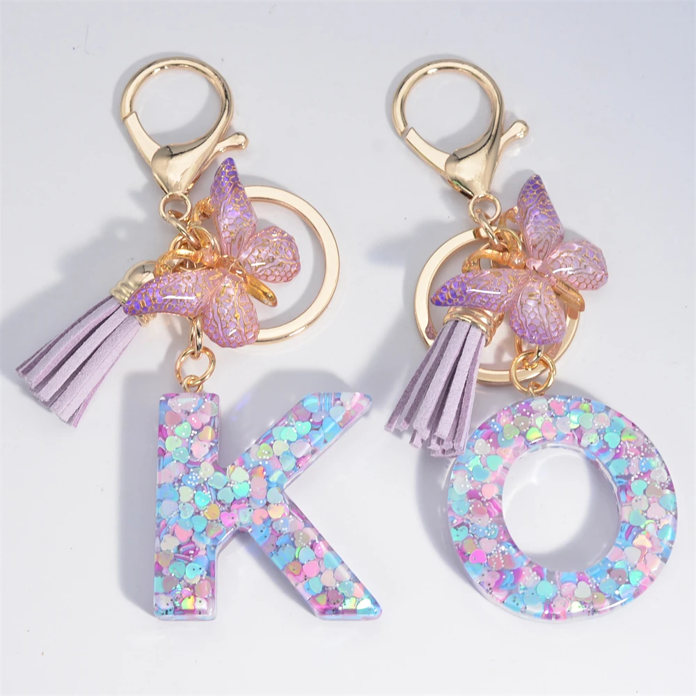 thumbnail image 2 of A To Z Initial Keychains For Women Girls - Purple Letter Keychain With 2 of 14
