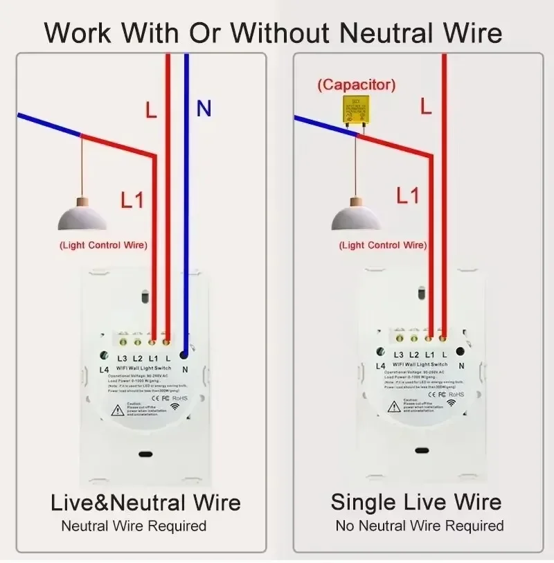 Tuya Zigbee Wall Switch Zigbee No Neutral Switch Smart Wall Light Switch with Ne