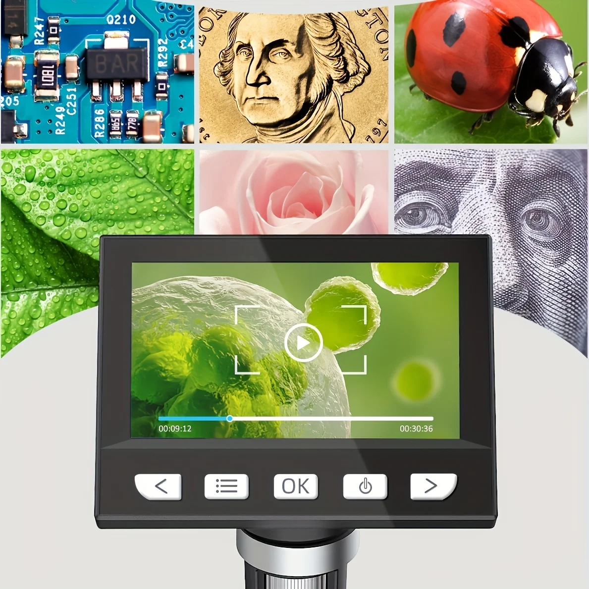 4.3인치 LCD 디지털 현미경, 1000X 배율, 1080P USB 카메라, LED 조명 8개, PC/노트북 호환, 동전 검사 도구