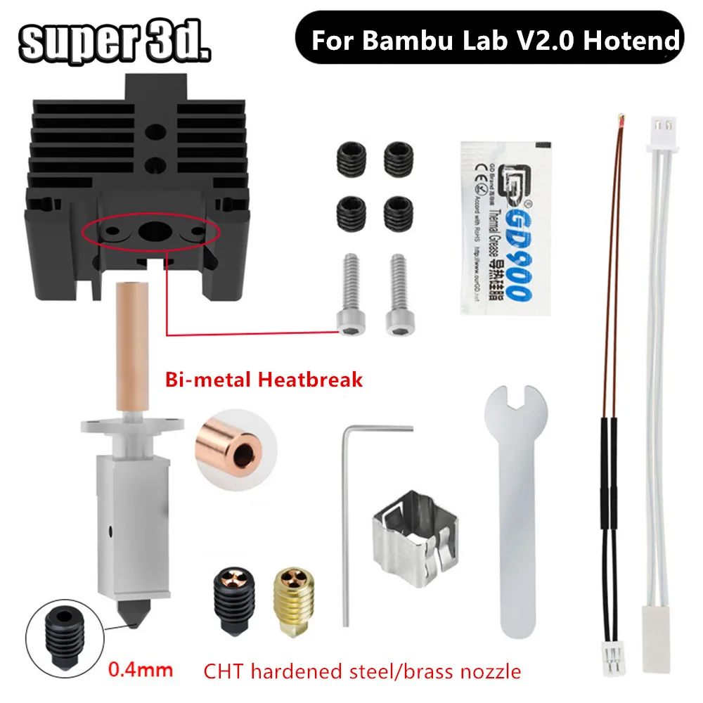Aggiornamento Hotend Per Bambu Lab P1P Con Ugello Cht Bi-Metal Heatbreak Lab X1 Carbon P1S Termistore Riscaldamento Per Bambu Hotend X1C P1