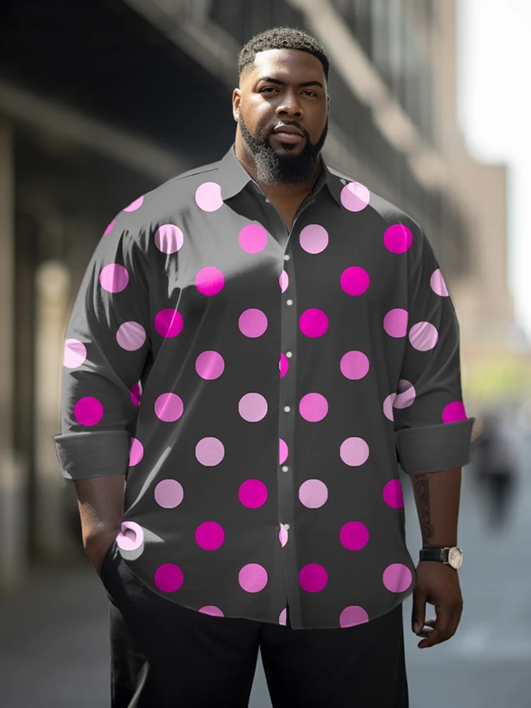 ZOOY (L-9XL) Plus Size Men's  Polka Dot  Ethnic Graffiti Style Classic Totem Stripe Casual  Pattern Long-Seeved Shirt