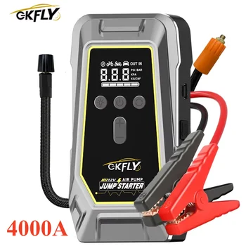GKFLY 4000A Avviatore di emergenza per auto Accumulatori e caricabatterie di riserva Portatile 150PSI Pompa di aria Batteria per auto Booster di emergenza Dispositivo di avviamento 12V Avviamento per auto