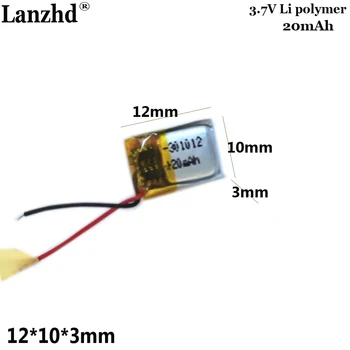 Batteria al Litio Polimero 3.7V 301012 20mAh per Cuffie Bluetooth, Batteria Compatta per Dispositivi Sportivi e Indossabili