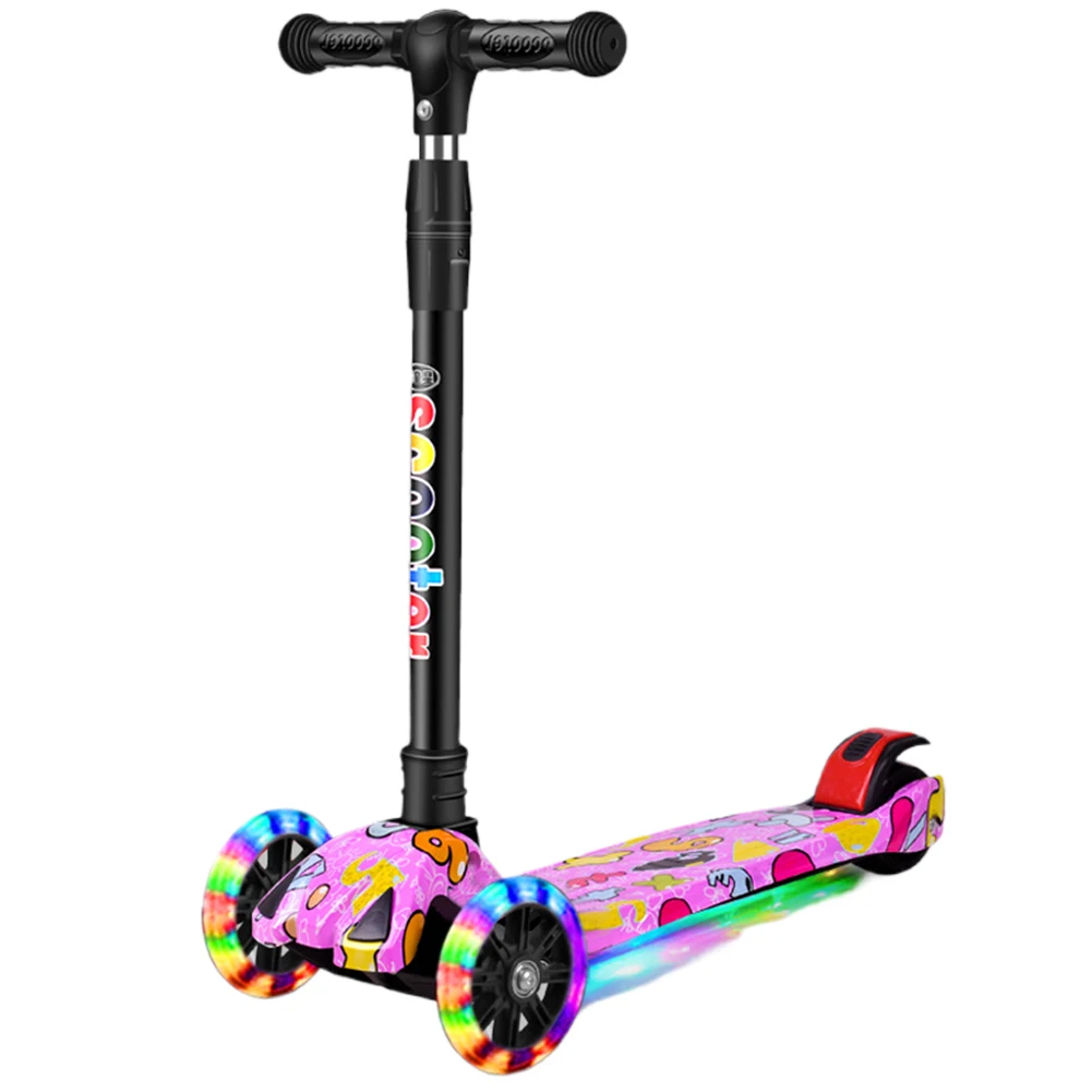 Foldable Kick Scooter Light-Up Wheels 3 Wheel Scooter Adjustable Height Kids Push Non-Slip Deck for Kids Ages 2-10