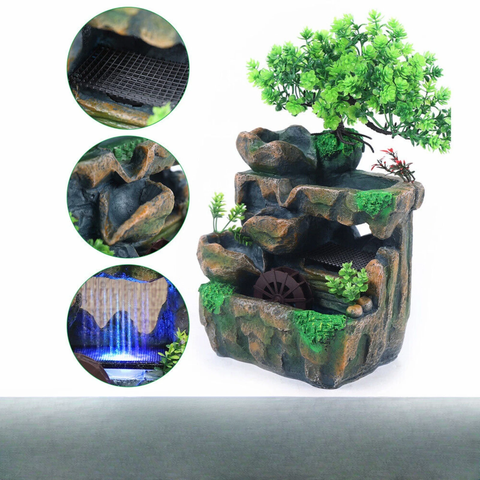 

US Mini Rock Fountain Waterfall Feng Shui Desktop Water Sound Interior Desk Decoration -