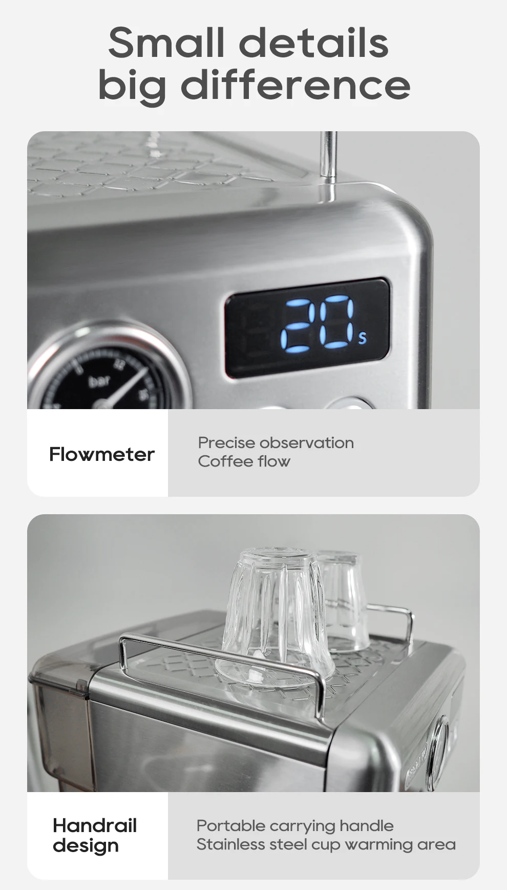 Hibrew 20bar Espresso Coffee Machine Inox Case Semi Automatic Ese Pod