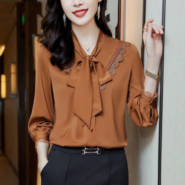 Verão mulheres blusas moda rendas retalhos v pescoço manga longa casual  elegante camisa topos escritório trabalho de grandes dimensões chiffon  camisas - AliExpress