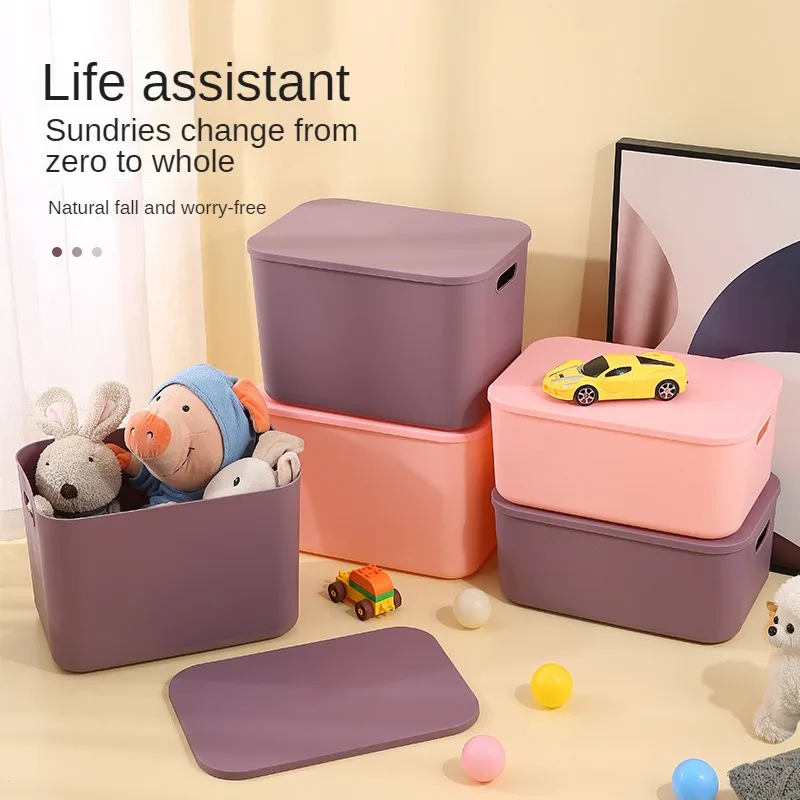 

Color blocking macaron storage basket, wardrobe drawers, organizing box, desktop cosmetics storage box, covered stationery box