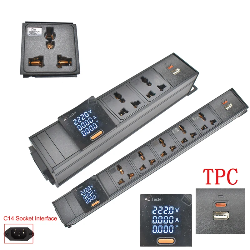 PDU power strip etwork cabinet rack 10A universal socket 1-9AC with wireless socket Voltage detection with ammeter, TPC USB