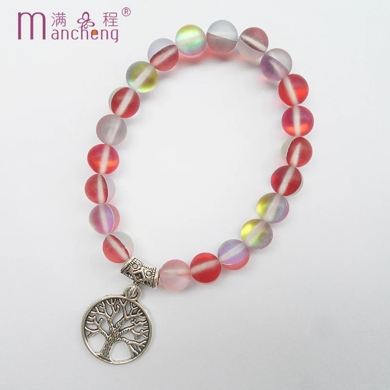 

Yoga Ethnic Red Tree of Life Bracelet necklace girl bride Wedding gift pendant Red Moonstone Fluorescent Glowing beads Bracelet