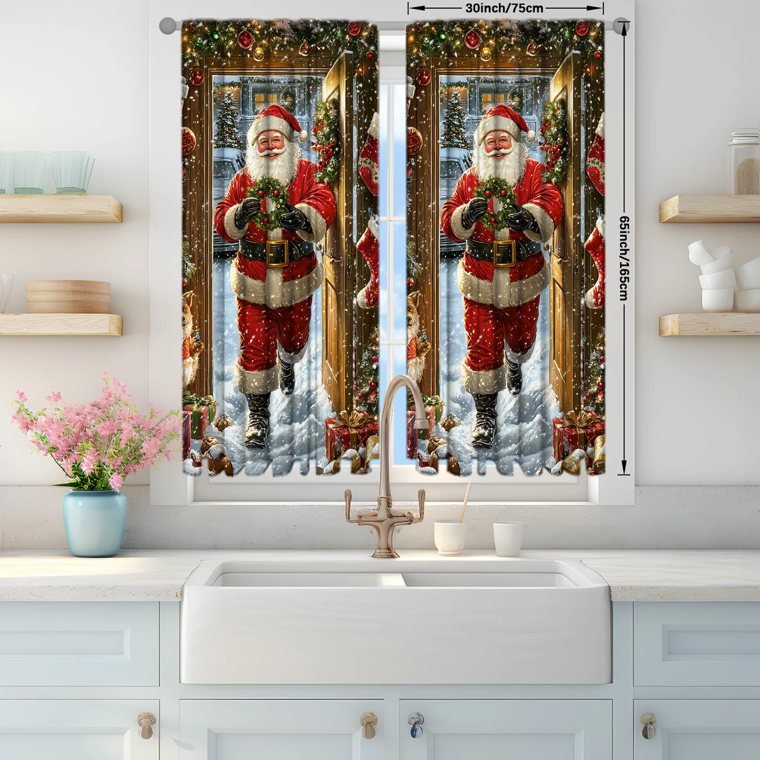 Description Picture 5 of item2pcs Santa Claus Is Here Printed Curtain for Christmas Home Decor - Rod Pocket Window Treatment for Bedroom, Office, Kitchen