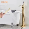 Golden Waterfall Bathtub Shower Faucets Floor Standing Faucet Hot Cold Water Shower Mixer Tap Square Tube Mixer Held Shower 1