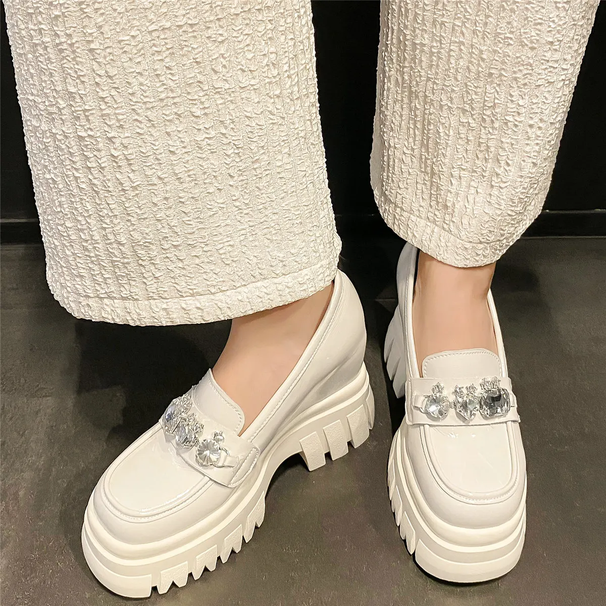 

Punk Goth Creepers Women Genuine Leather Wedges High Heel Platform Pumps Female Low Top Round Toe Fashion Sneakers Casual Shoes