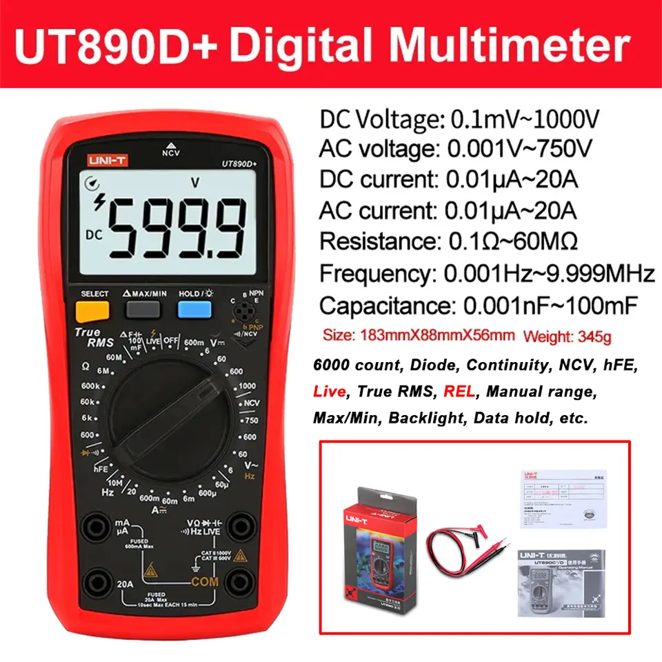 UNI-T Multimeter Digital Professional UT890C UT890D+ UT89X UT89XD UT60S UT60BT UT61B+ UT61D+ UT61E PLUS Electric Tester Meter image 8