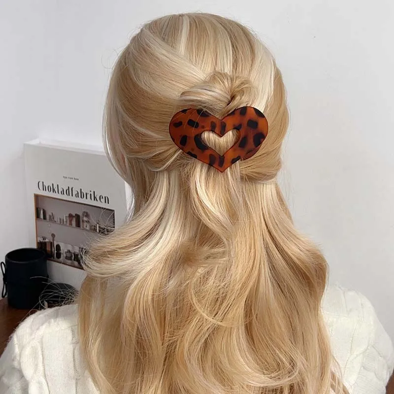 Pinces à cheveux ovales plates coréennes en acétique pour femmes, élégantes pinces à cheveux rondes incurvées mates à motif léopard, accessoires pour cheveux_voghion.com