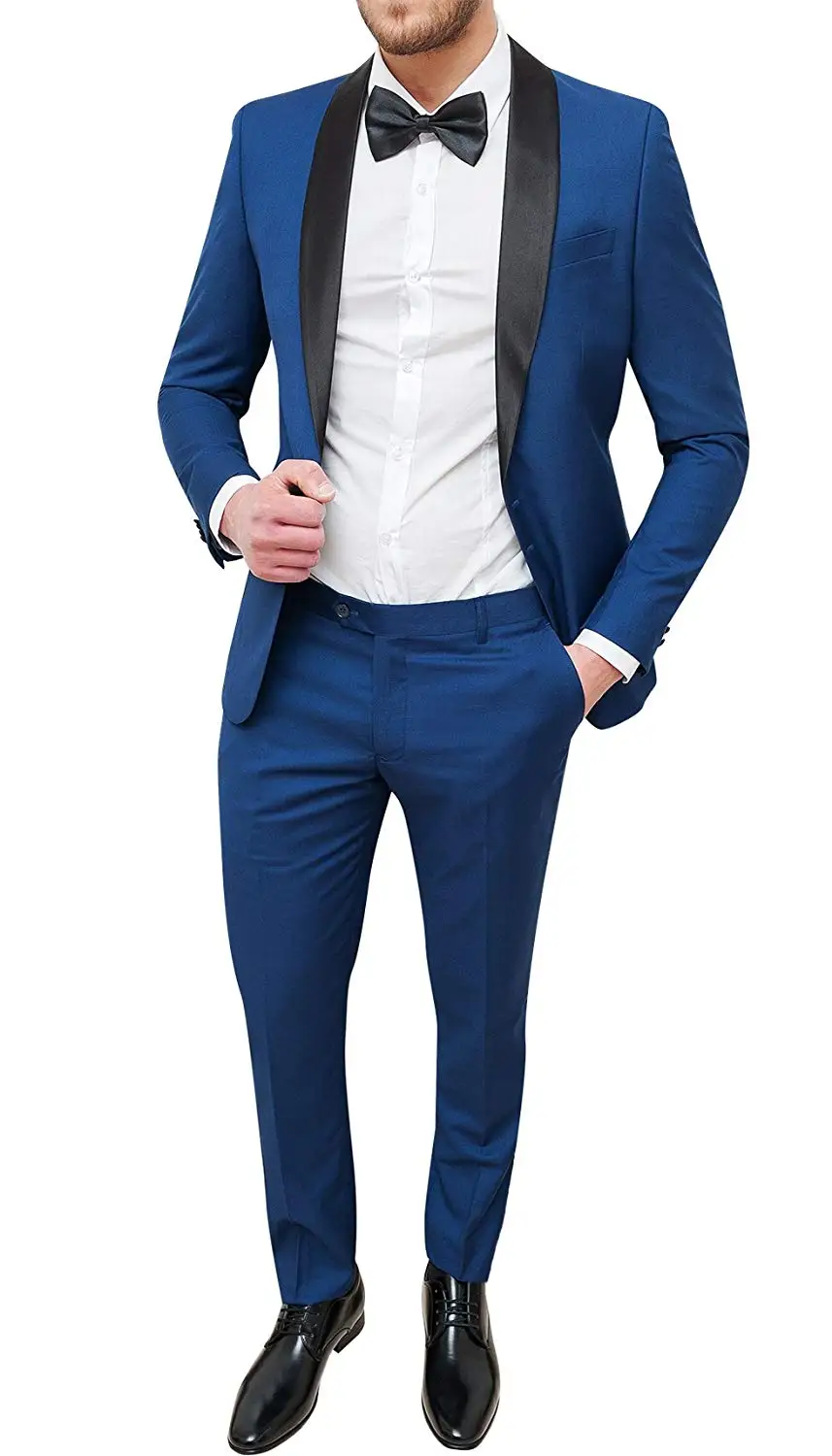 Royal Blue Men's 2 Pieces Dinner Wedding Groom Tuxedo Suit Slim Fit Shawl Lapel Jacket and Trousers for Business