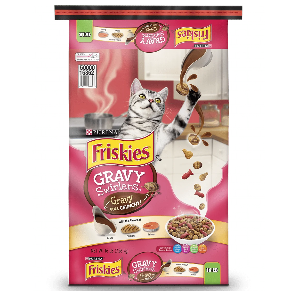 

Purina Friskies подливники, сухой корм для кошек, для взрослых кошек и котят, курица и лосося, пакет на 16 фунтов