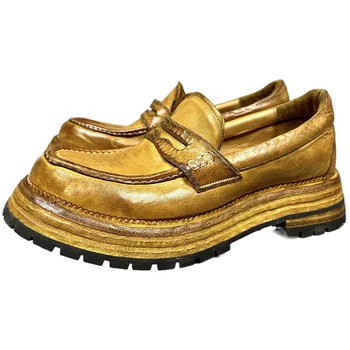 Goodyear-boots Men's Leather Shoes Genuine Leather Men's Shoes Thick Sole Casual Work Dress Retro British Fashion Shoes Men