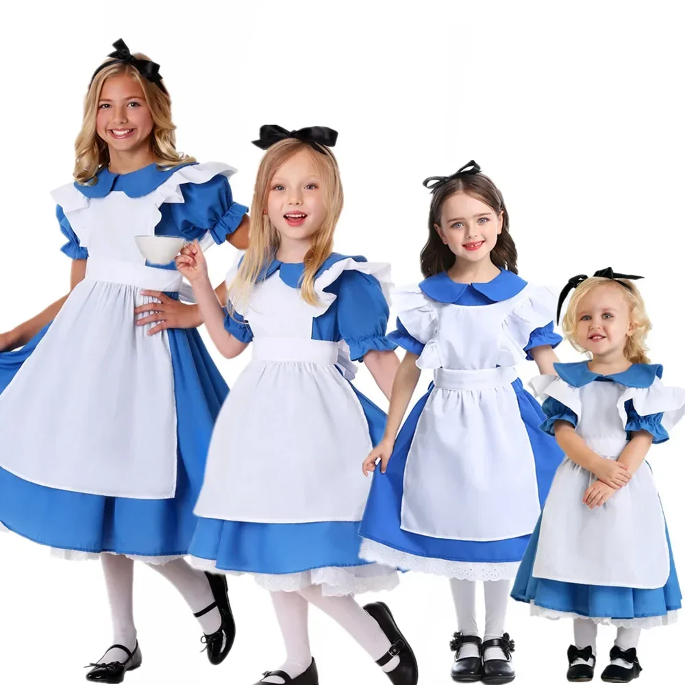 

Halloween Costumes for Girls Alice In Wonderland Costume Kids Child Blue Maid Apron Lolita Cosplay Carnival Party Fancy Dress