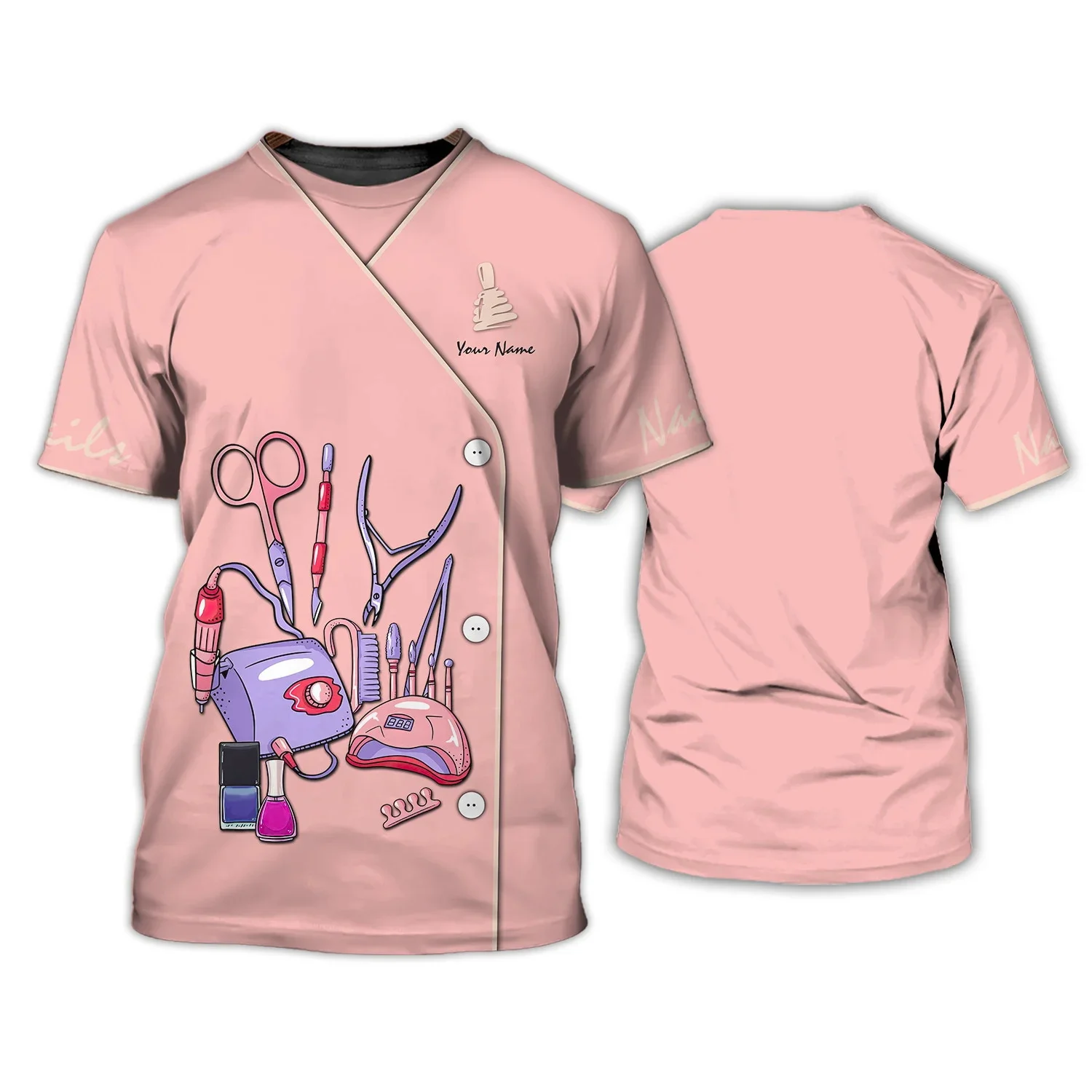 Nail Artist Personalisiertes T-Shirt Manikürist Geschenk Nagelmuster 3D-gedrucktes Sommer-Unisex-Freizeit-T-Shirt [Nicht Arbeitskleidung] DW165 – Detail 21