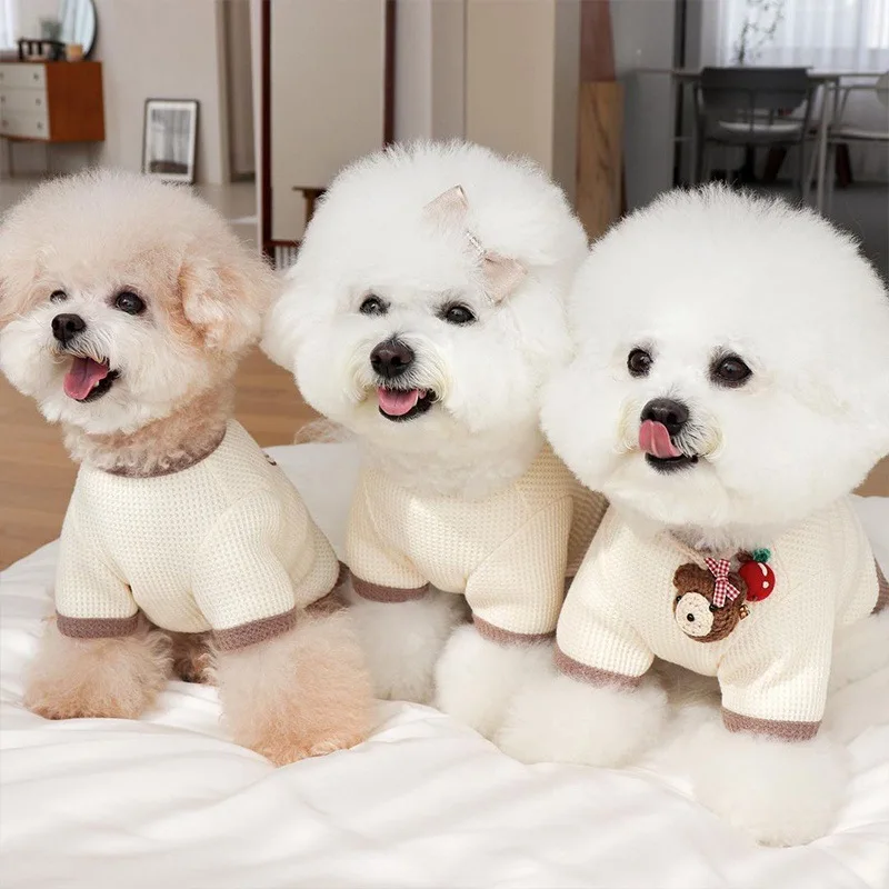 Cute Pet Teddy Bichon Small and Medium-sized Dogs Cats Embroidered Skirt T-shirt Pomeranian Bottom Layer Shirt Clothing Supplies
