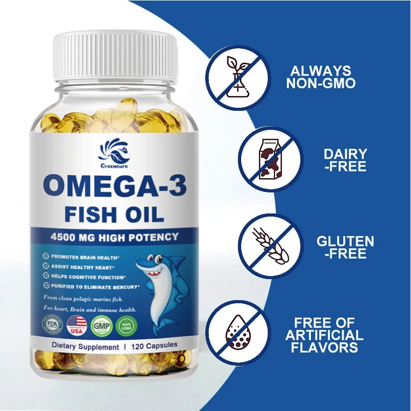 Fish Oil Capsules Greensure Omega 3 Support Brain & Nervous System Health Cardiovascular & Skin Health