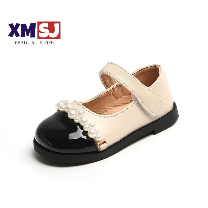 

Туфли кожаные детские с жемчугом, элегантная школьная обувь, на плоской подошве, в стиле пэчворк, для девочек, 3 цвета, 21-30, на осень