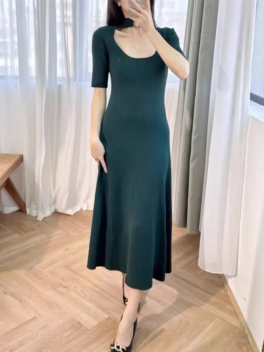 

Women Robe 2023 New Backless O-Neck Short Sleeve Vintage Slim Autumn 2023 Midi Dress