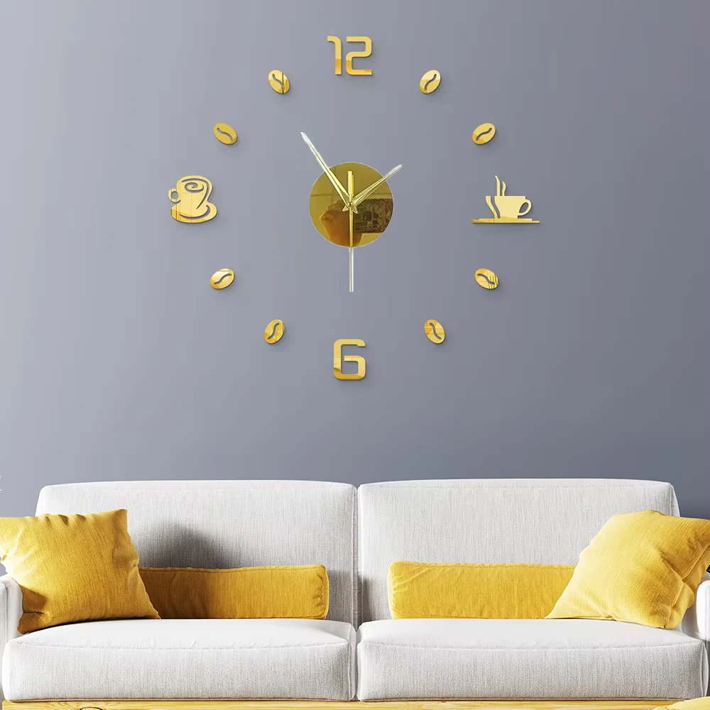 Nordic Wall Clock 27inch Dining Restaurant Cafe Decorative Acrylic Mirror Wall Sticker Silent Quartz Watch Home Decor