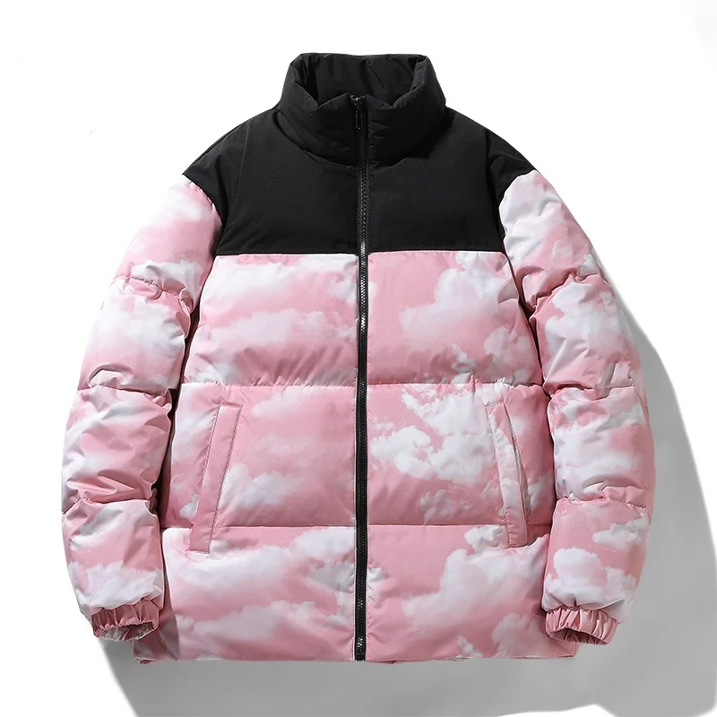 

Winter Patchwork Thicken Men's Casual White Duck Down Jackets Men Street Print Parkas Women Harajuku Oversized Outwear Unisex