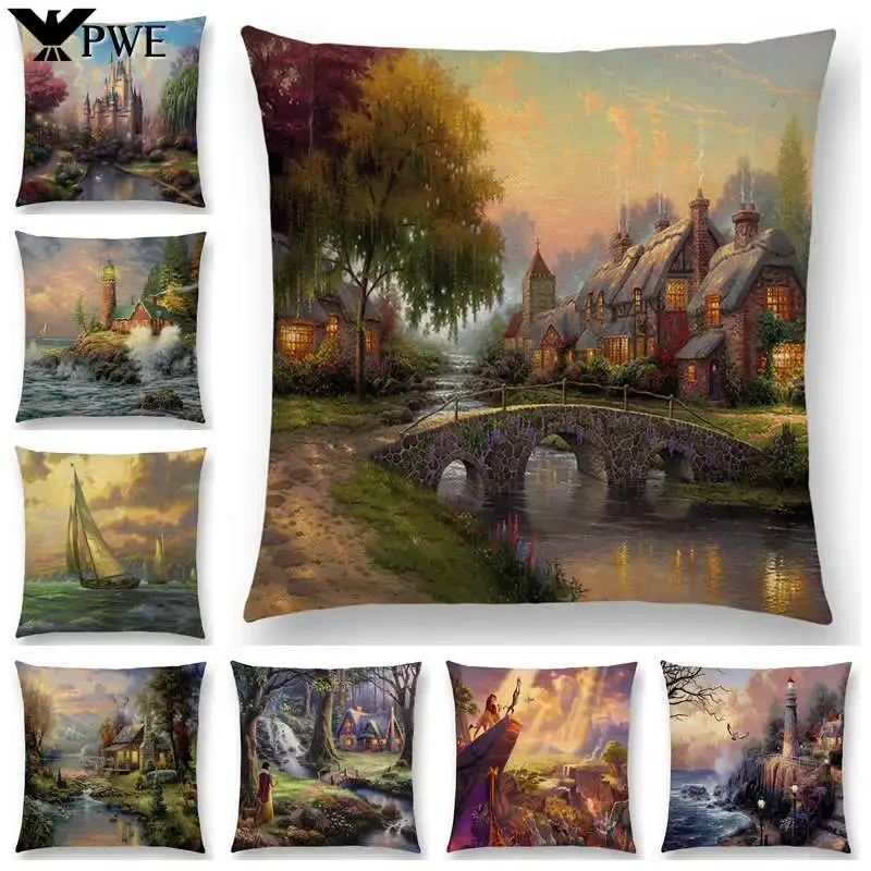 

Наволочка для подушки с изображением пейзажа, замка, маяков