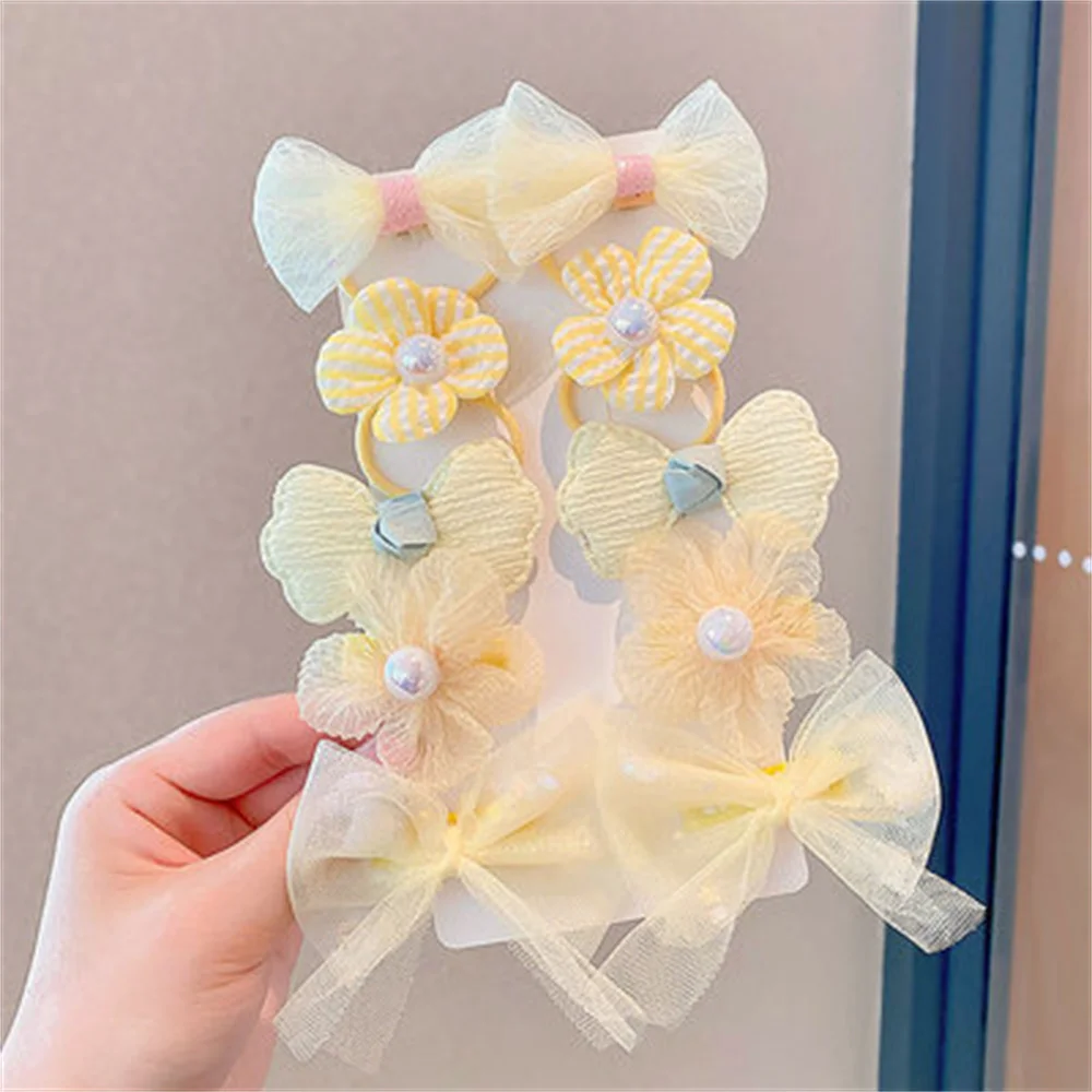 8 Teile/satz Blume Bogen kinder Elastische Haarbänder Spitze Mesh Mädchen Haar Clips Süße Prinzessin Barrettes Baby Haar Zubehör – Detail 4