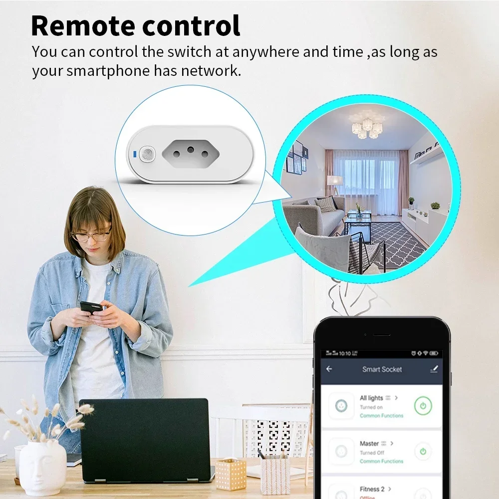 Brazil Tuya Wifi Socket Adaptador De Soquete Inteligente 16A Suporte Smart Life App control Alexa Google Home Controle vioce 2