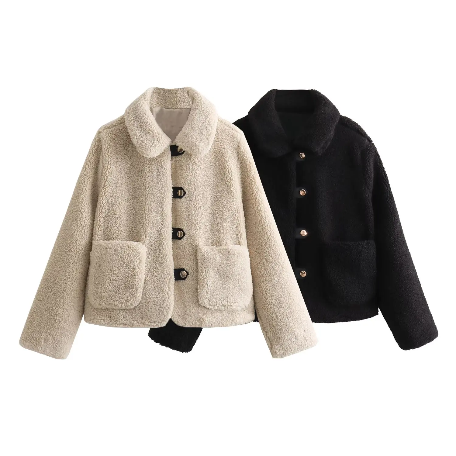 

Women New Fashion Warm Faux Fur Jacket Coat Vintage Lapel Long Sleeve Button Pocket All-match Casual Female Outerwear Chic Tops