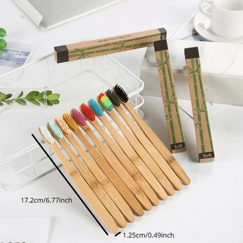 10pcs Cross Border Single Bamboo Toothbrush Set Natural Bamboo Toothbrush Tablet Set Ten Pack Bamboo Products Toothbrush