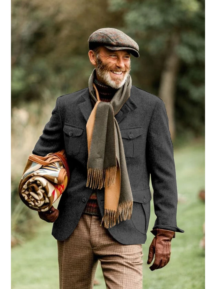 Men Suits Jackets Herringbone Men's Jacket Vintage Steampunk Outerwear Slim Fit Tailored Horse Windscreen Climbing Clothes Women Military