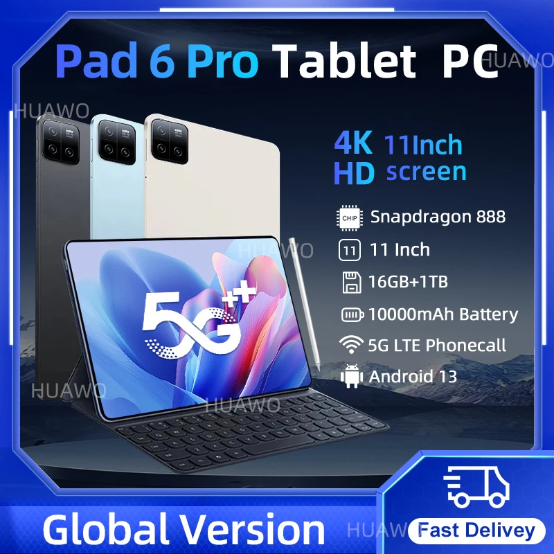 

2024 Global Version New Pad 6 Pro Tablet Android 16GB 512GB 5G Dual SIM Phone Call GPS Bluetooth WPS WiFi Tablets PC Snapdragon