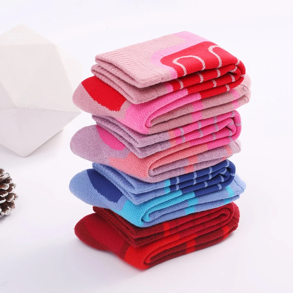 Warm Sportswear for Kids, Ski Socks, Thick Towel Bottom, Sweat-Absorbing, Outdoor Sports, Hiking, Climbing, Winter, 2 Pairs/Pack