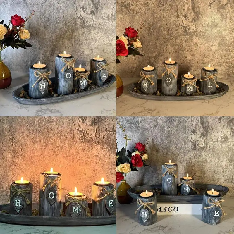 3 Pcs Tea Light Candle Holder for Wooden DIY Silk Bowtie Home Decoration 2023 New Table Decoration Plant Flower Plot Craft